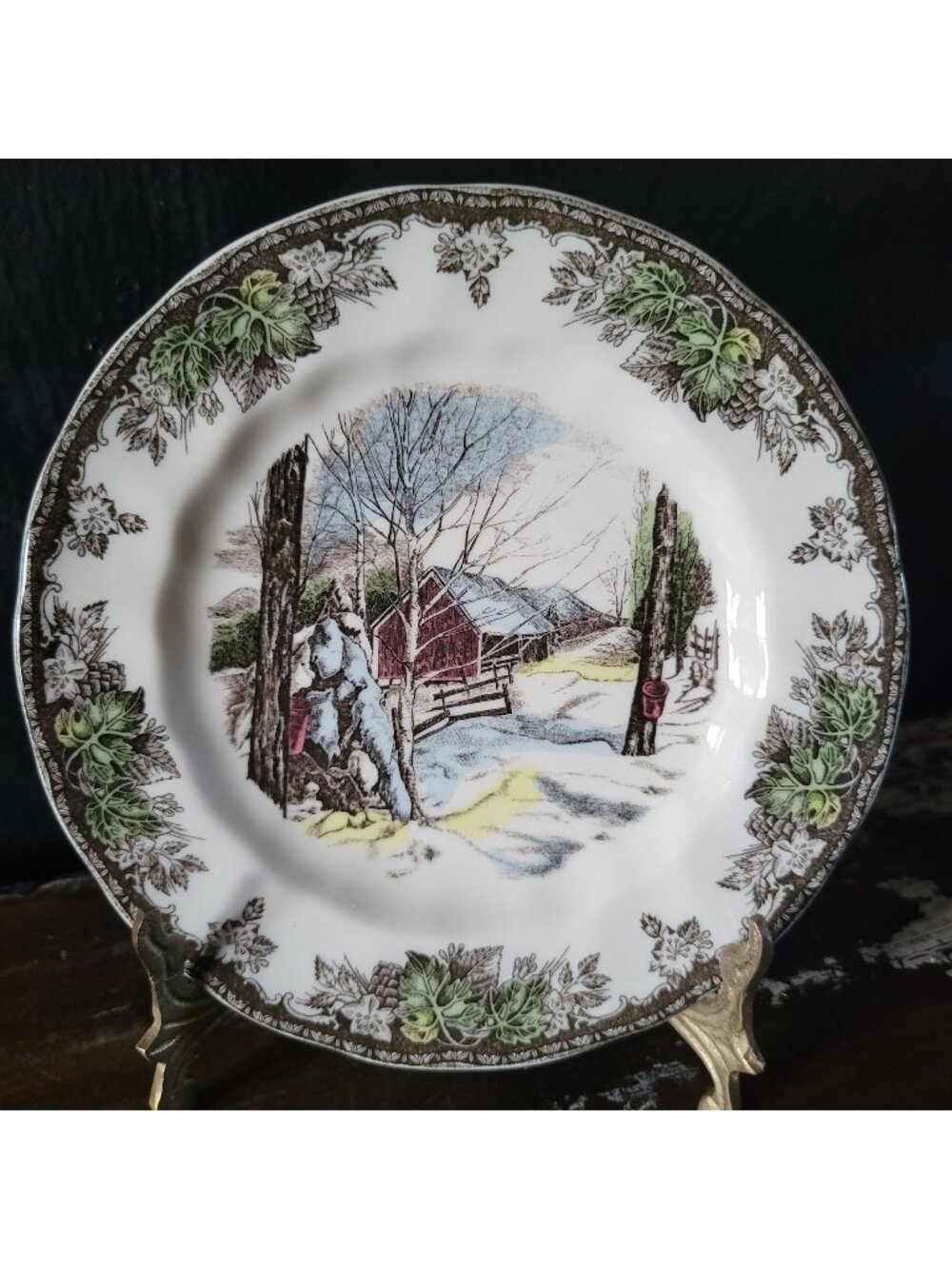 Johnson Brothers The Friendly Village Bread Plate "Sugar Maples" Blue Backstamp